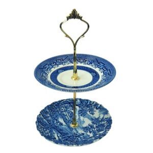 Vintage MINI BLUE PLATE Dessert Soap STAND 2-Tiered